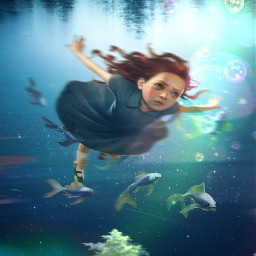 girl swimming sea fishes seaweed fantasy picsarteffects myedit freetoedit