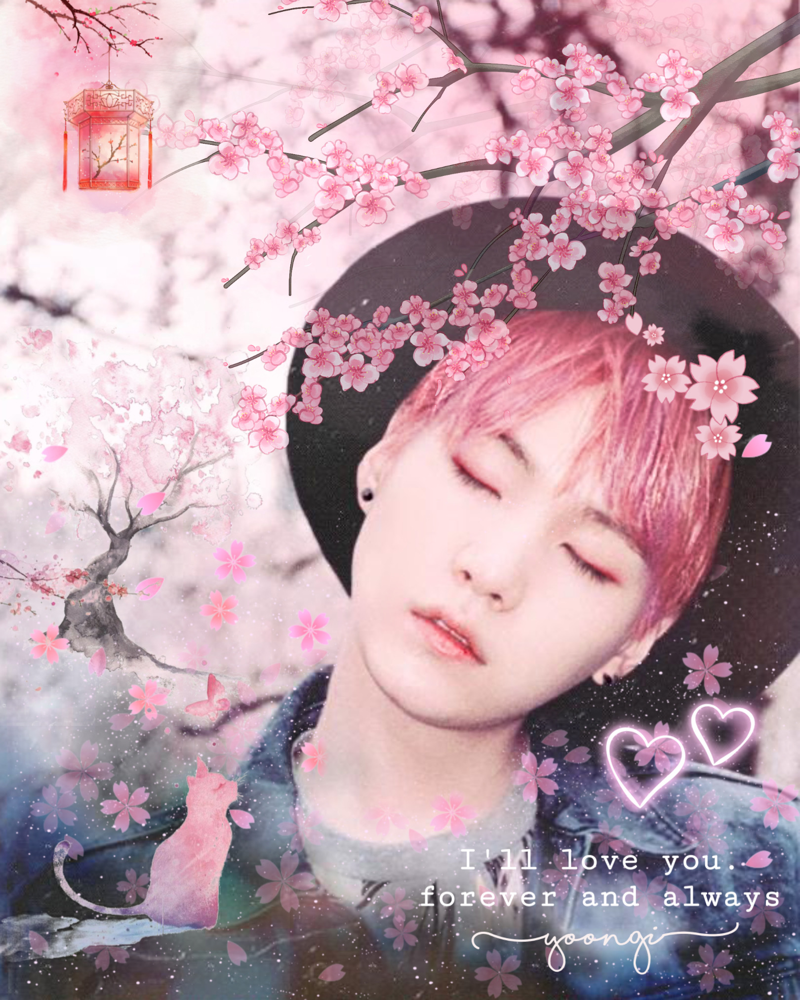 #suga #yoongi #minyoongi #cherryblossom #korea #pink #flowers #blossom #japan #kpop #bts #koreanboy #love #kawaii #cat #japaneselantern #cute #beautiful #p