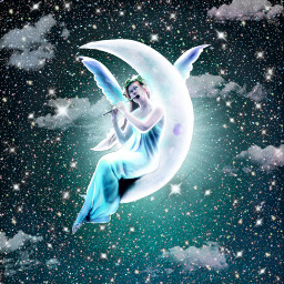 angel moon piper stars clouds starrynight starry wings crescentmoon girl glow sky light unsplash illustration illustrator myedit freetoedit