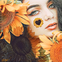 beautiful woman flowing art sunflowers colorful yellow gold orange brown black tan freetoedit srcbrightsunflowers