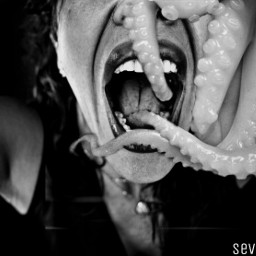 freetoedit blackandwhite tentacles octopus woman mouth madewithpicsart myedit