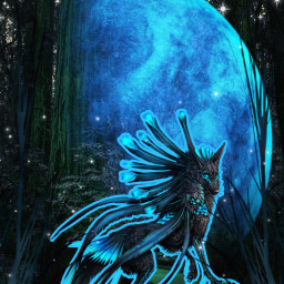 blue bluewolf wolf moon night dark forest moonlight stars wild madewithpicsart myedit freetoedit trees nature light