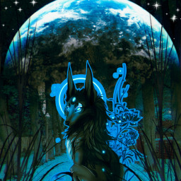 blue wolf bluewolf nature forest moon moonlight light dark animation stars night grass madewithpicsart myedit freetoedit
