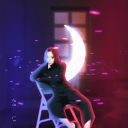 girl koreangirl kpop fx moon night cyber pink blue window room lights chair lonely lonelygirl melancholy photoshop unsplash myedit music freetoedit