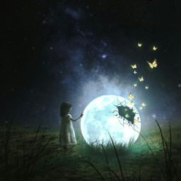 freetoedit moonlight children butterfly nightsky manipulation fantasy madebyme madewithpicsart