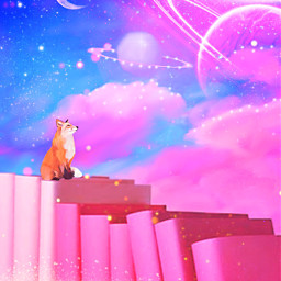 magic fox magiceffect surreal surrealism surrealistic sky skybackground pinksky pink pinkbackground shine clouds cloudbackground stars star book books bookbackground foxbackground animal animals space planet planets freetoedit
