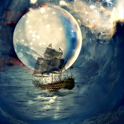 fantasy surreal imagination ocean waves hole moon stars ship boat freetoedit ircfilltheplate filltheplate