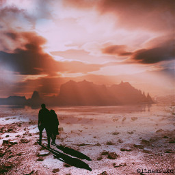 freetoedit myedit desert sunset peoplewalking silhouette