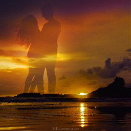 freetoedit nature sunset ocean silhouette womanandman couple