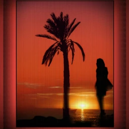 palm tree shadow lady sunset beach colorful editbyme freetoedit ircthesunsetpalm thesunsetpalm