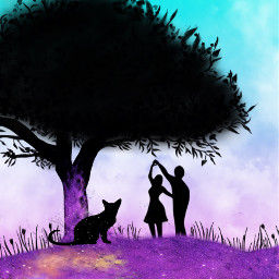 freetoedit purple blue trees people dancing effects kitty forest coloreffect