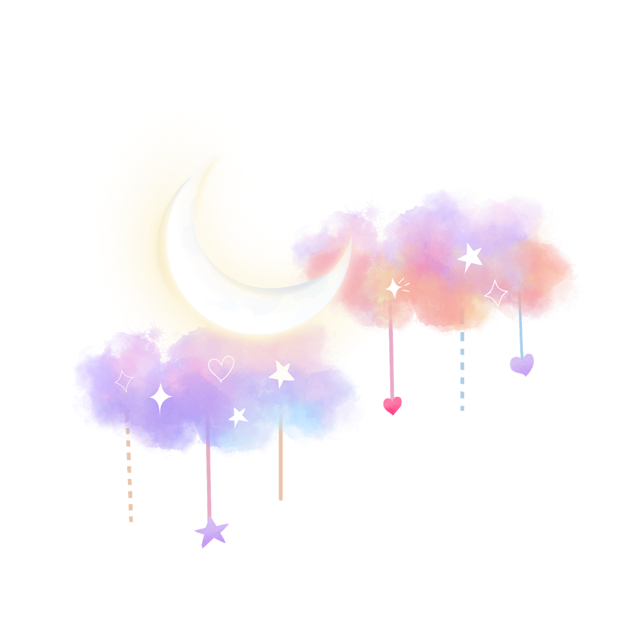 picsart clouds moon cute heart stars sticker by @hana104