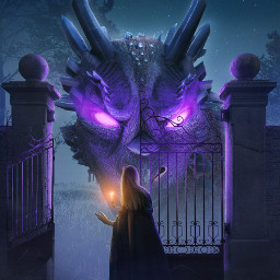 picsart papicks makeawesome dragon girl queen trees castle dragons gate sky night