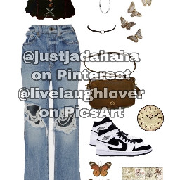freetoedit brown jeans butterflies shoes jewelry purse grunge goth fairy cottagecore cute aesthetic outfit