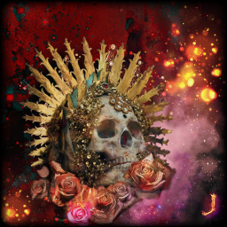 skull fire roses burn ember digitalart freetoedit