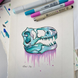 trex dinosaur skull drawing illustration markers pen artist traditonalart colourful freetoedit