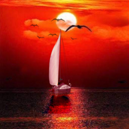 freetoedit sunset moon boat birds