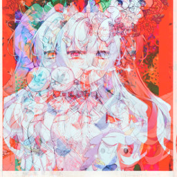 freetoedit anime red lollipop cat glitch paper