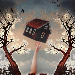 fantasy imagination surrealism hands house tree skyandclouds freetoedit picsart ircthereachinghand thereachinghand
