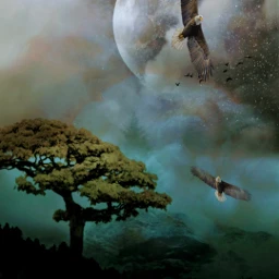 freetoedit landscape nature forest trees moon skyandclouds eagle picsart ircgentlecloud gentlecloud