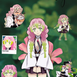 mitsurikanroji mitsuri kanroji green pink flower pantom manga kny demonslayer freetoedit