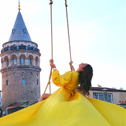 galatatower istanbul turkey travel destinations adventures photoshoot girl yellow flyingdress tower magic vibes beautiful myoriginalphoto freetoedit