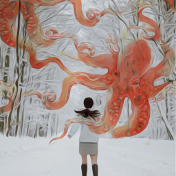 colormehappy challenges daydreams anotherworld discover adventure walking girl woman woods snow octopus madewithpicsart freetoedit picsart ircladyinsnow ladyinsnow