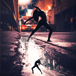 freetoedit dancer ballerina street water weet puddles puddle black reflection background backgrounds remixit ircballerinaatsunrise ballerinaatsunrise