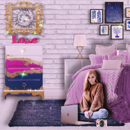 freetoedit remixit chelseashouse bedroom room furniture bed pillow dresser walldecor indoor girl purpleandblue purpleaesthetic remixme replay heypicsart