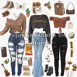 freetoedit brown beige jeans aesthetic baddie skatergirl darkacademia lightacademia vintage shoes black stickers cute inspo outfits
