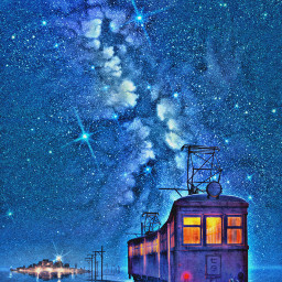 freetoedit madewithpicsart remixit anime animestyle train railway night sky clouds stars starrysky