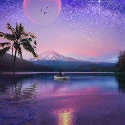 freetoedit mtfuji moon beach palmtrees purpleaesthetic stars nightsky starry shootingstar boat calming calmingaesthetic kerrymcgavern empresslunafrost