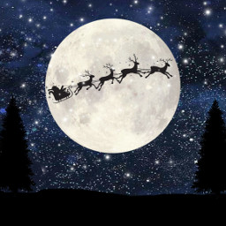 freetoedit nightsky christmas fullmoon silhouette christmaseve santa santaclaus scene christmasscene christmastree