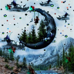 nature mountains water stars clouds moon imagination fantasy surreal doubleexposure picsarteffects @anoopseth freetoedit srccloudsmoonsandstars cloudsmoonsandstars