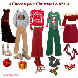 freetoedit christmas chooseyouroutfit aesthetic dress heels bells present christmastree mistletoes candycane christmassweater