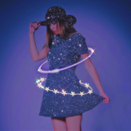 freetoedit replay picsart trending circle star purple blue gold girl dress hat pretty inspire