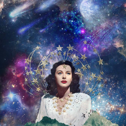 freetoedit oldhollywood galaxy vintage trippy space stars planets mountain nebula glamour icon beautiful portrait collage