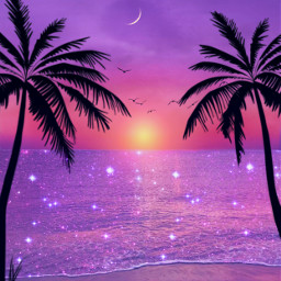 freetoedit beach purple tropical glitter waves sea aesthetic purpleaesthetic sunset palmtrees playa morado violeta brillos atardecer mar gaby298 remixed