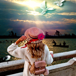 freetoedit mastershoutout editedbyheleen art artsy sunny weather sea boat seagull girl sunhat madewithpicsart picsarttools stylish stylishedit becreative creativity