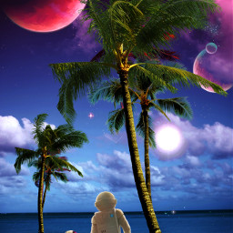 freetoedit surreal surrealedit tropical sky planets astronaut father son night beach palmtrees noche surrealista planetas astronautas palmeras fantasy replay remixed