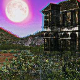 glitchy house purple mountain sky moon nature