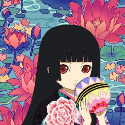 jigokushoujo enmaai enma ai temari flowers lotus colorful wallpaper animewallpaper phonewallpaper freetoedit