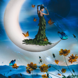 fantasyart remixit picsart art masteredit lyne21 surreal imagination moon butterflies flowers clouds freetoedit