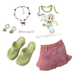 freetoedit dior pink green funky cute outfit skirt necklace earrings top shirt aesthetic coconutgirl eclectic interesting