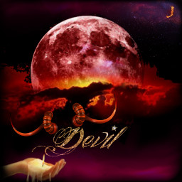 digitalart devil horns moon clouds red freetoedit default