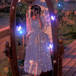 freetoedit beauty girl woman female dress gown sparkles glittery kirakira butterflies mirror nature outside cute asthetic