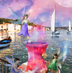 freetoedit fairy people magic magical glitter potion fairypotion sky beautiful fantasy beach boat moonsticker moon pink purple aesthetic magiceffect glitterbrushstroke glitch pinkpotion tasty love fairyland