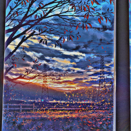 freetoedit madewithpicsart remixit anime animestyle trees window powerlines nature sunset sky clouds tealorange