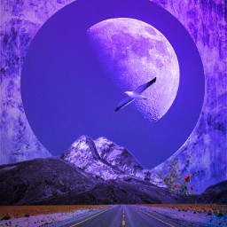 road mountain moon freetoedit picsart surreal surrealedit picsartedit coloreffect purple madewithpicsart