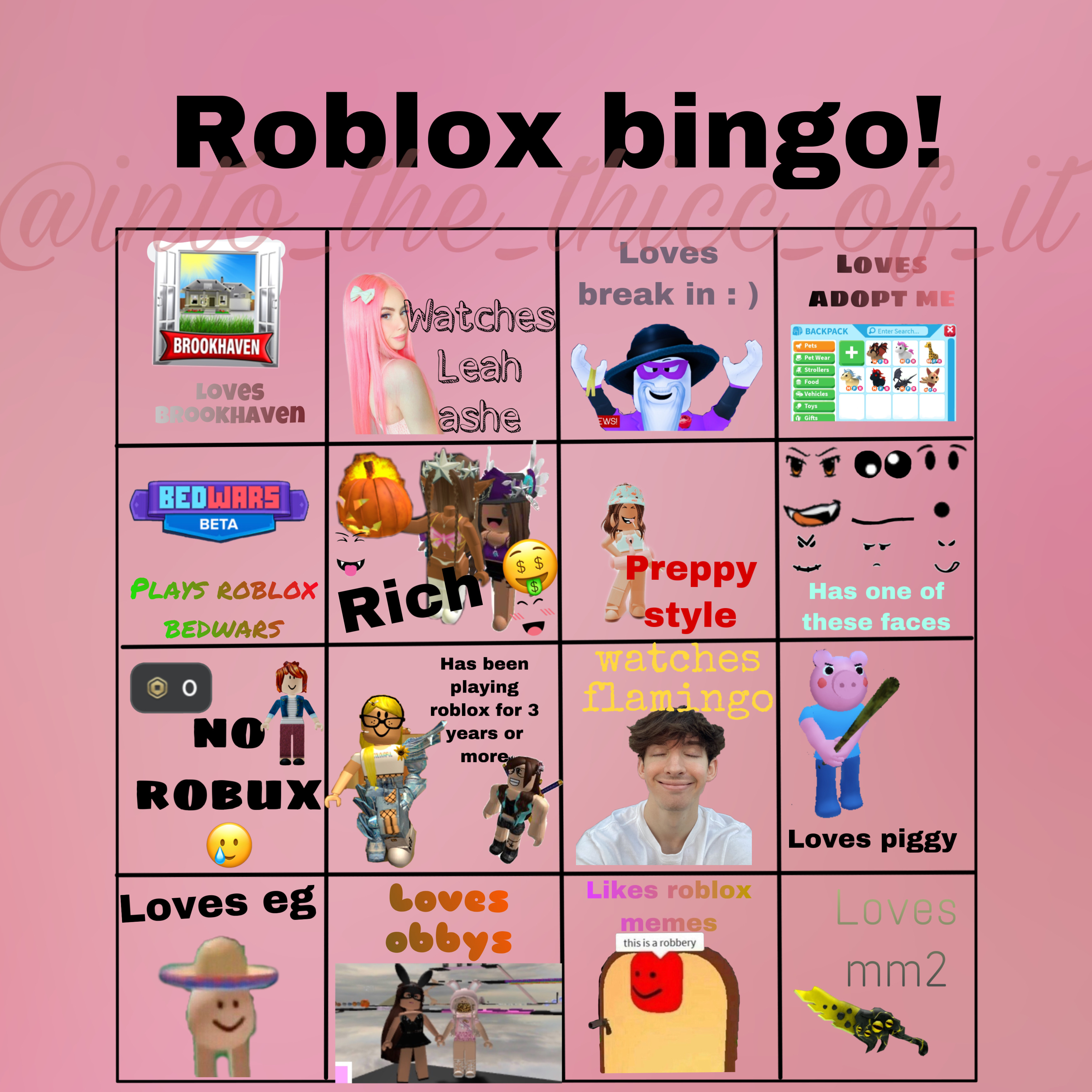 Roblox BedWars Bingo Card